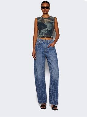 Box stitch Wide-Leg Jeans